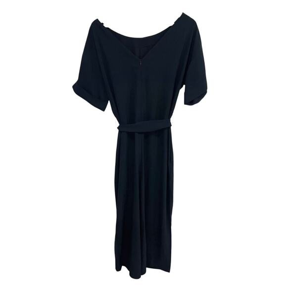Everlane Japanese GoWeave Essential Short Sleeve Jumpsuit 10 NWT Pockets Black - Picture 3 of 9